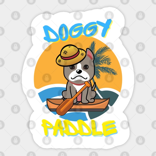 Cute grey Dog is paddling on a boat Doggy Paddle Sticker